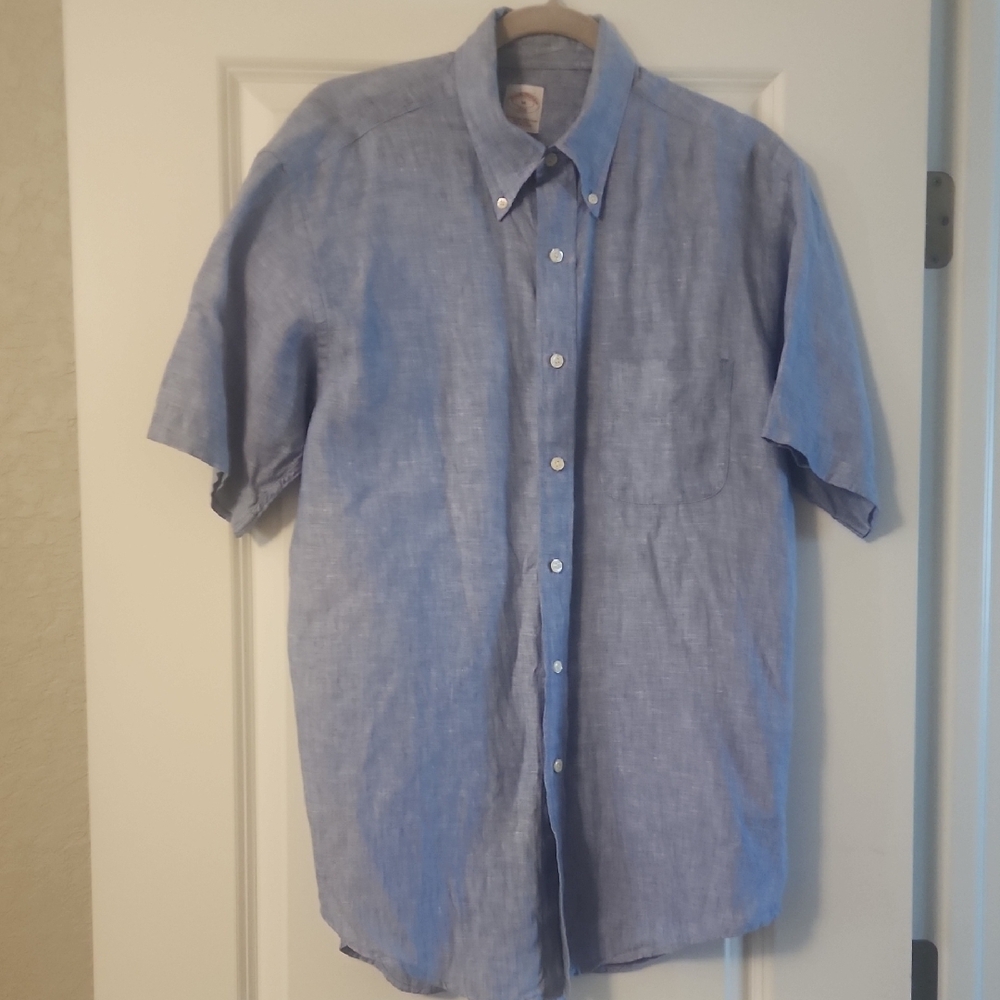 Brooks Brothers Mens Blue Casual Button Down Lightweight Linen Shirt   Rugged